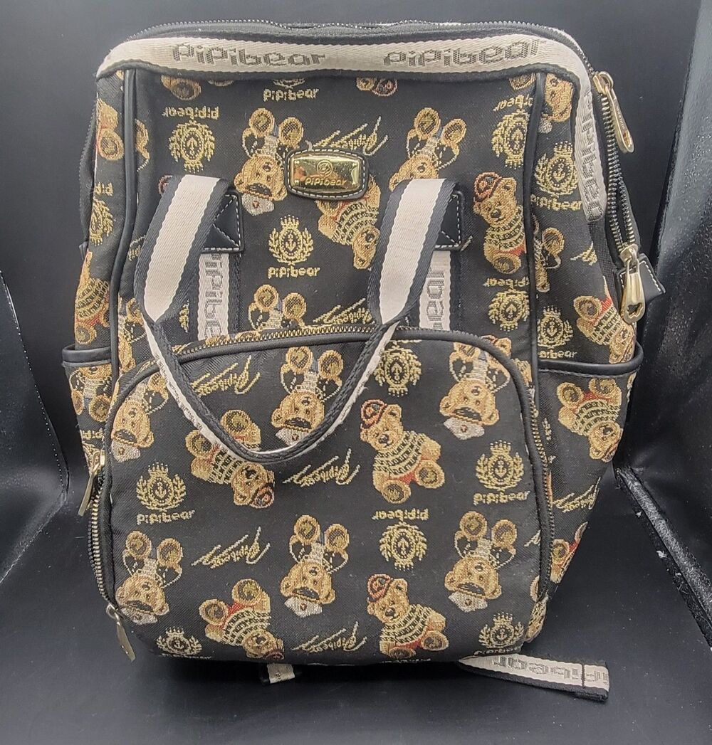 PIPI BEAR Diaper Bag Backpack Black Gold Trim Baby Bag Unisex - *READ